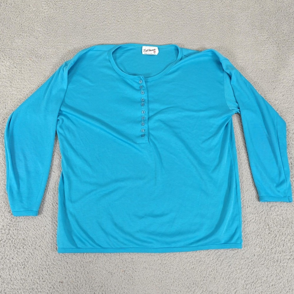 EnChante Shirt Womens Large Henley Long Sleeve Button Up Made in USA Lightweight